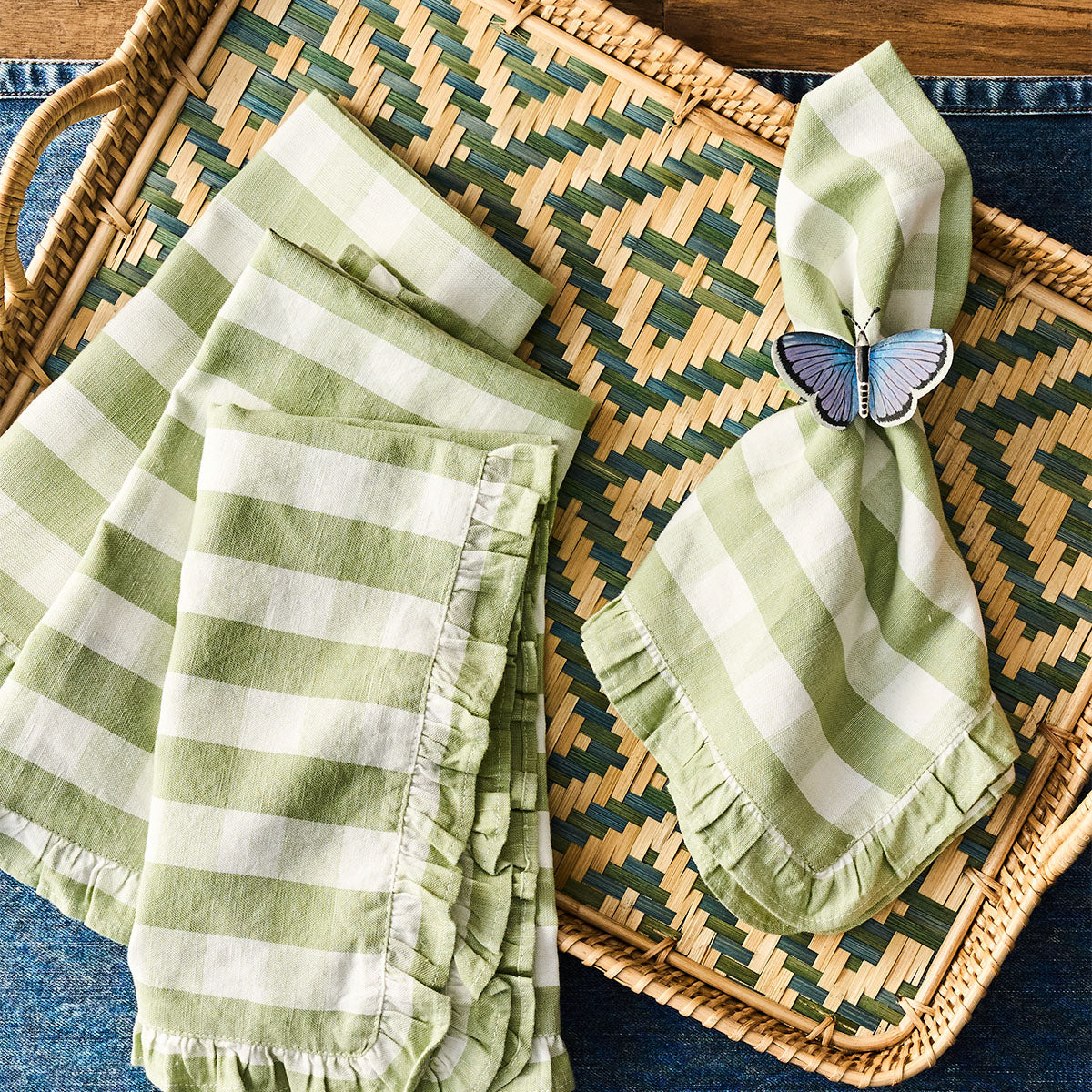 Seagrass Gingham Ruffle Linen Napkin Set - Image 4