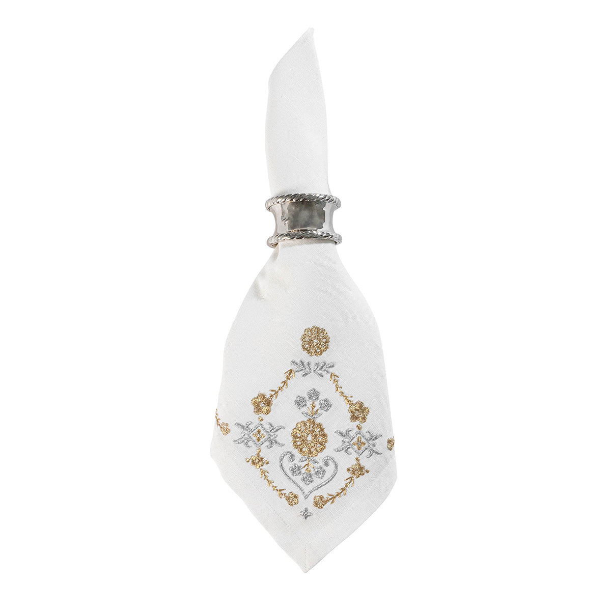 White Metallic Embroidered Linen Napkin Set - Image 2