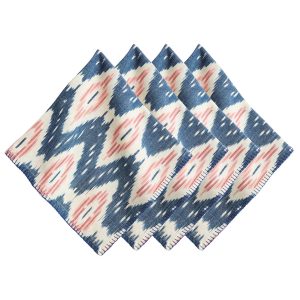 Refined Red Ikat Pattern Linen Napkin Set