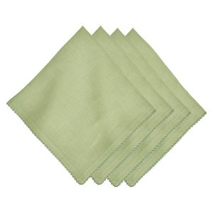 Green Scalloped Edge Linen Napkin Set
