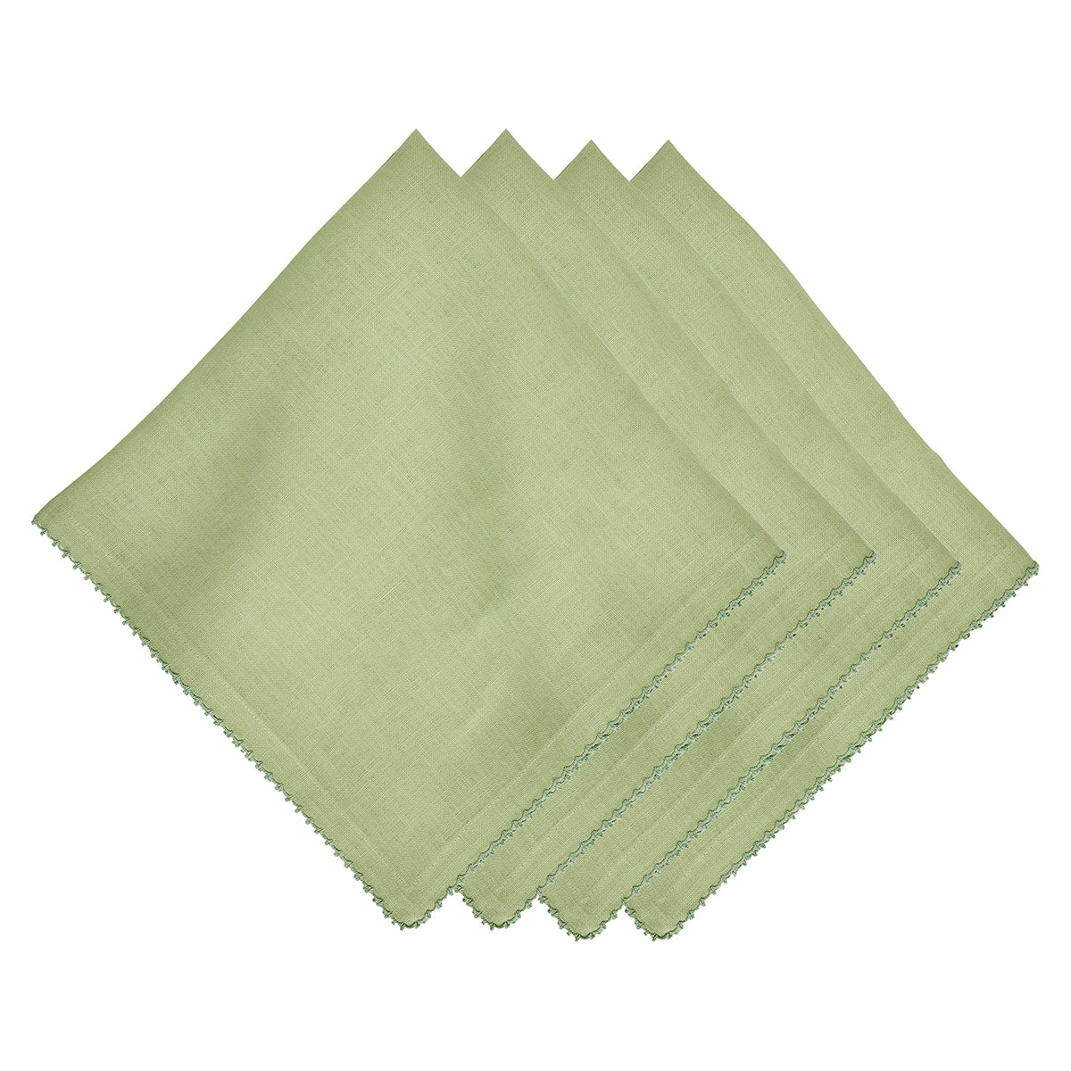 Green Scalloped Edge Linen Napkin Set