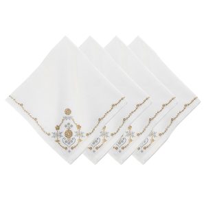 White Metallic Embroidered Linen Napkin Set