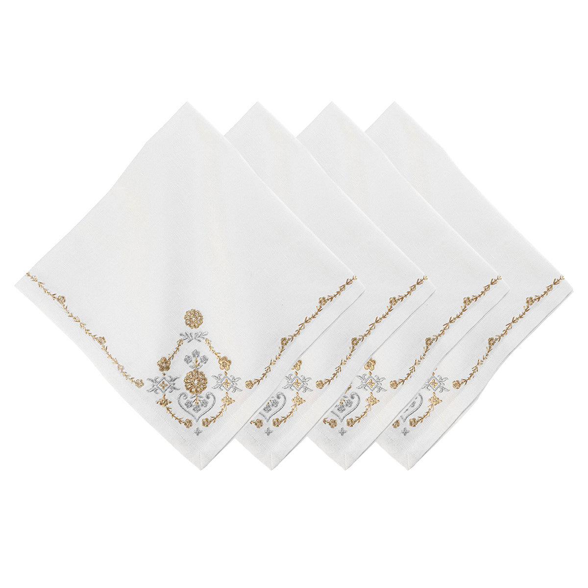 White Metallic Embroidered Linen Napkin Set