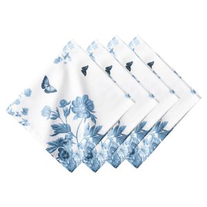 Chambray Botanical Floral Linen Napkin Set Textured