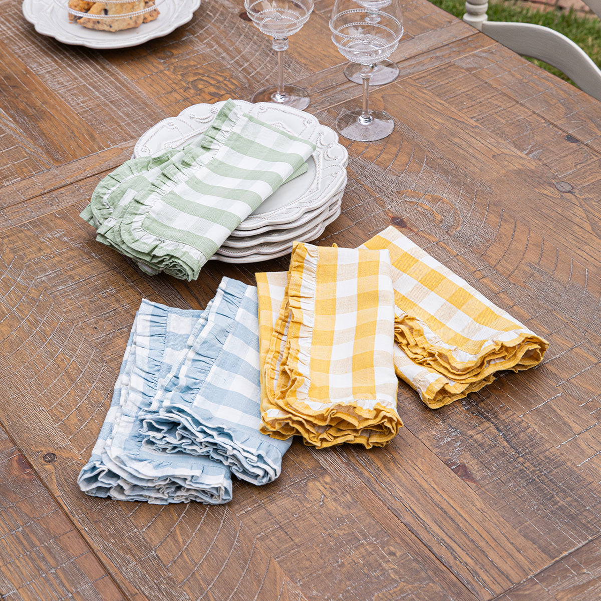 Seagrass Gingham Ruffle Linen Napkin Set - Image 5