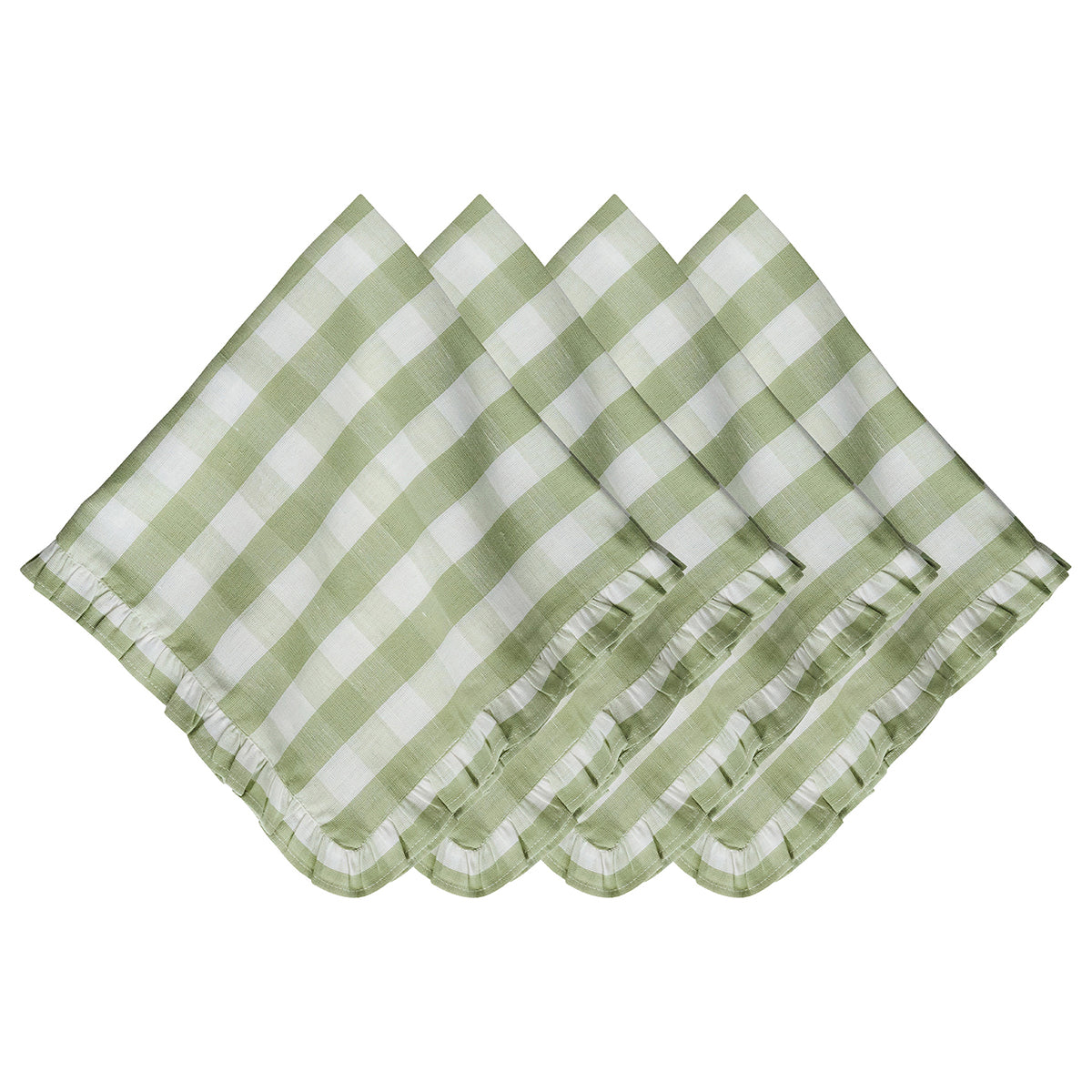 Seagrass Gingham Ruffle Linen Napkin Set