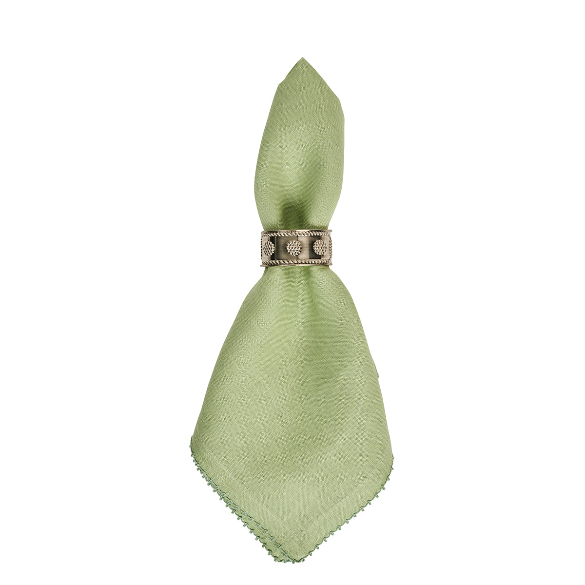 Green Scalloped Edge Linen Napkin Set - Image 2