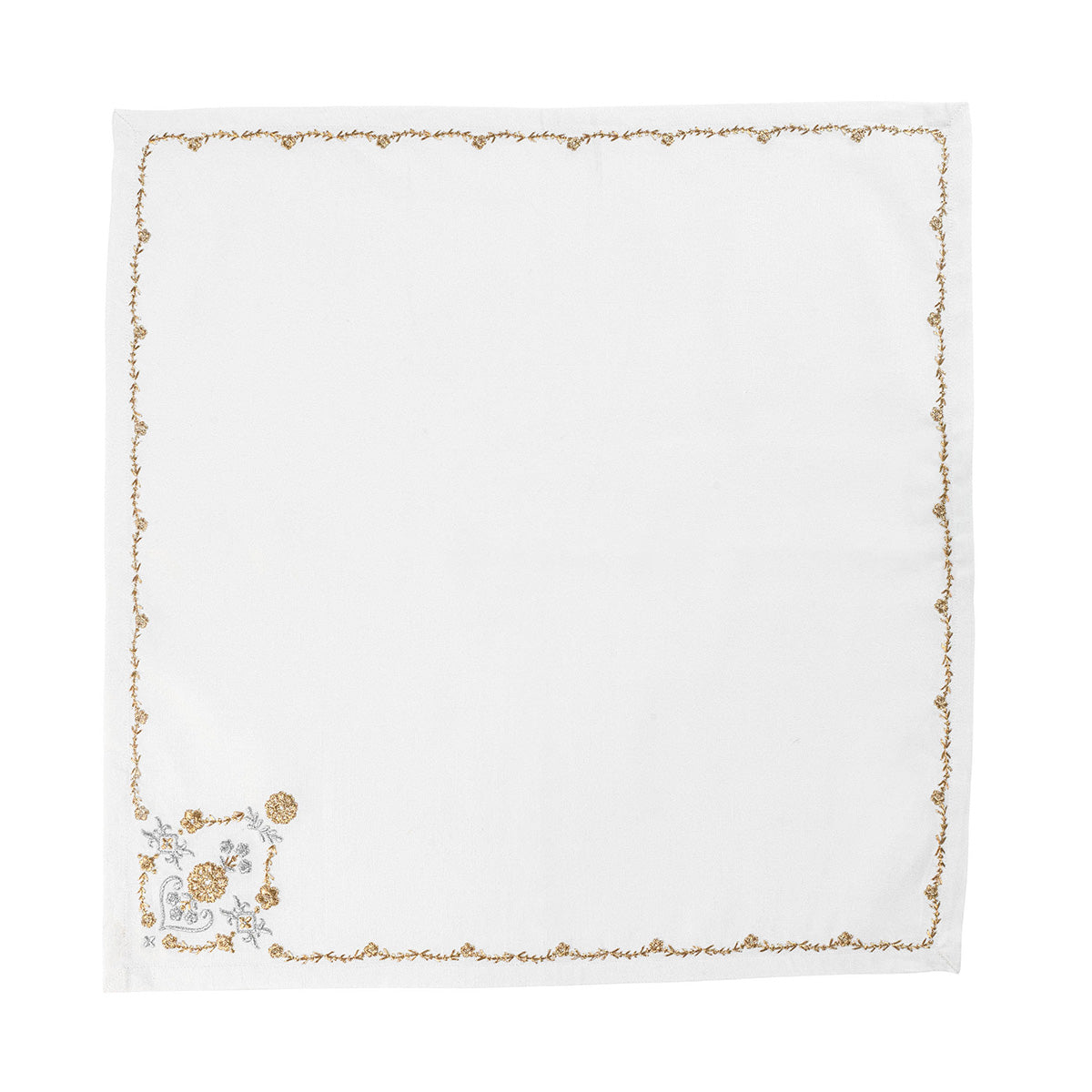 White Metallic Embroidered Linen Napkin Set - Image 3