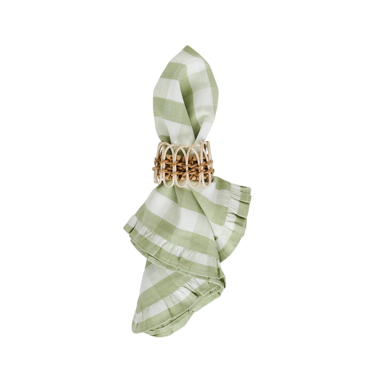 Seagrass Gingham Ruffle Linen Napkin Set - Image 2