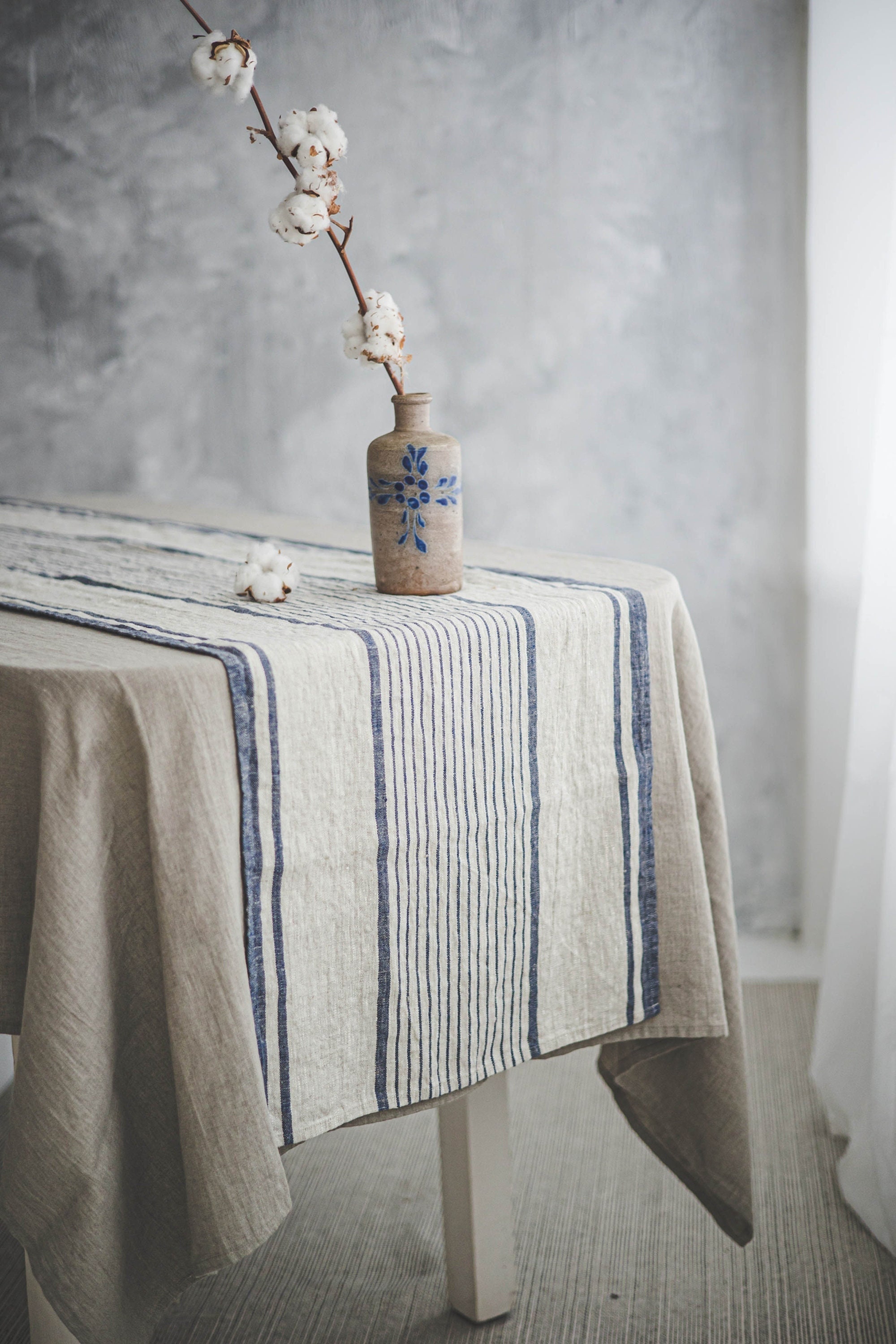 Natural Striped Linen Table Runner