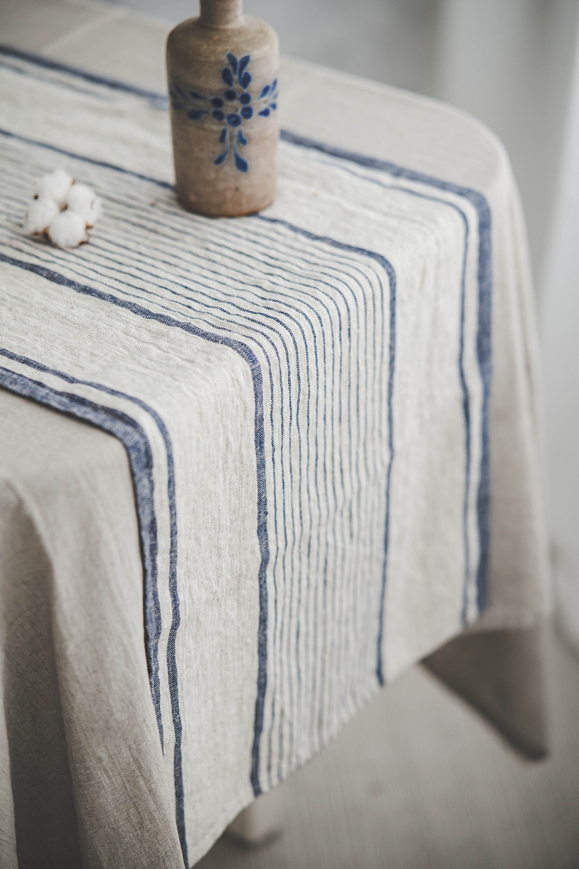 Natural Striped Linen Table Runner - Image 2