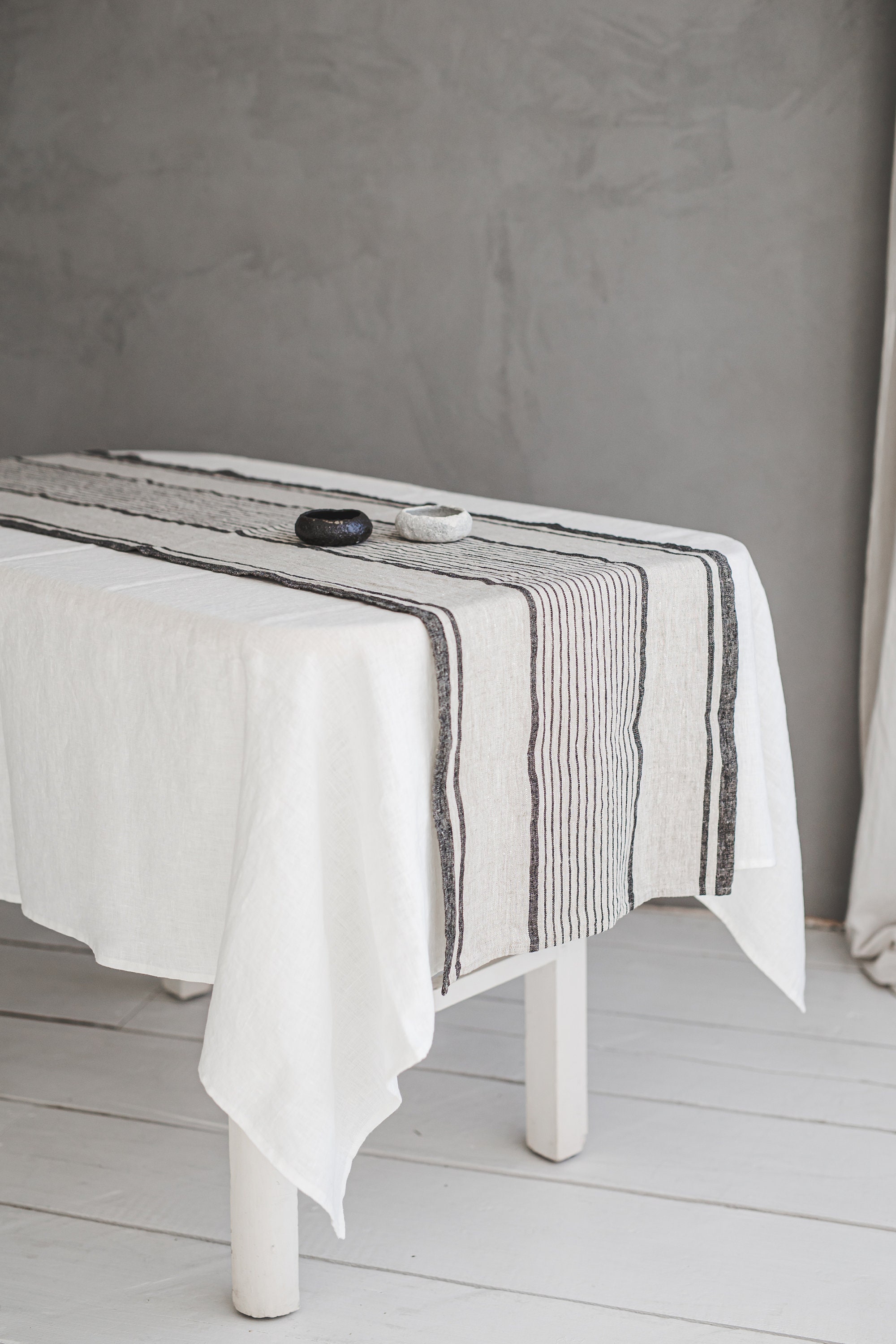 Natural Striped Linen Table Runner - Image 4