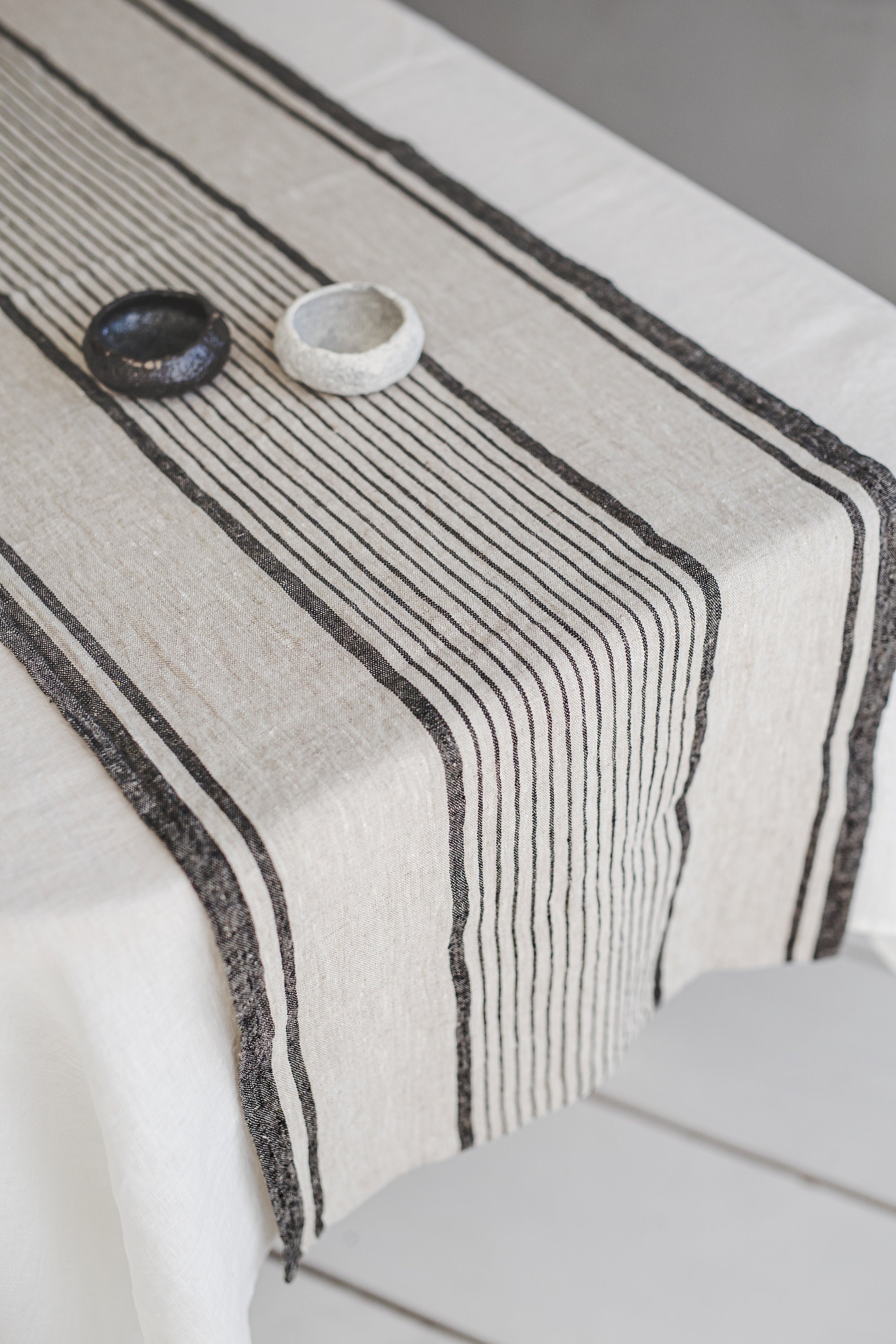 Natural Striped Linen Table Runner - Image 5