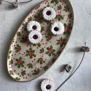 Christmas Serving Platter, Mistletoe Ceramic Dish, Holiday Table Decor