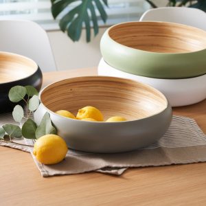 Spun Bamboo Fruit Bowl: Large Polished Centerpiece Bowl for Kitchen Counter