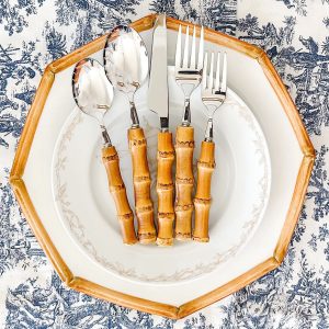 Bamboo Flatware Set: 20-Pc Stainless Steel Silverware Service for 4