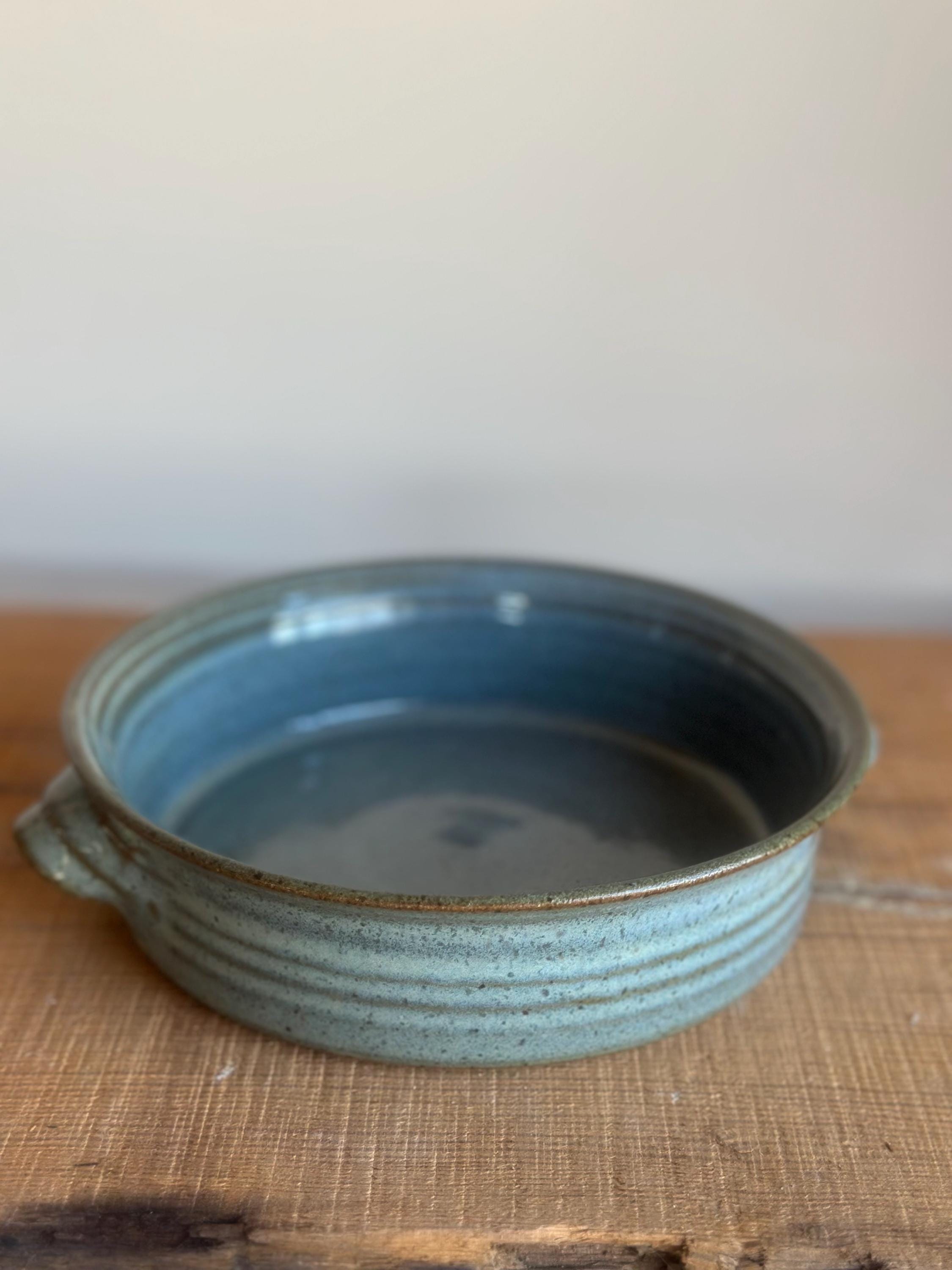 Satin White or Ocean Blue Ceramic Brie Baker pottery baking dish with handles - Image 2