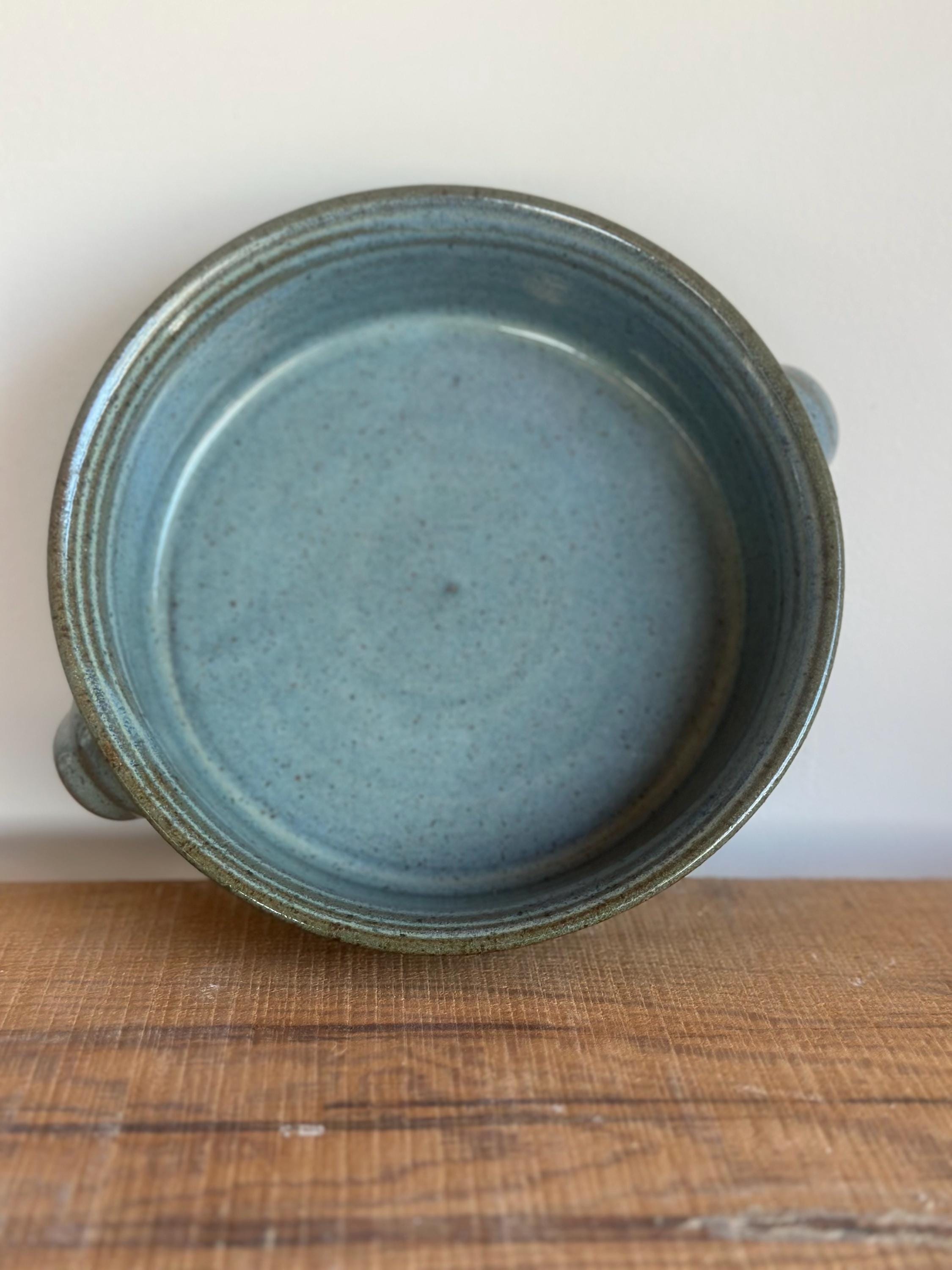 Satin White or Ocean Blue Ceramic Brie Baker pottery baking dish with handles - Image 3