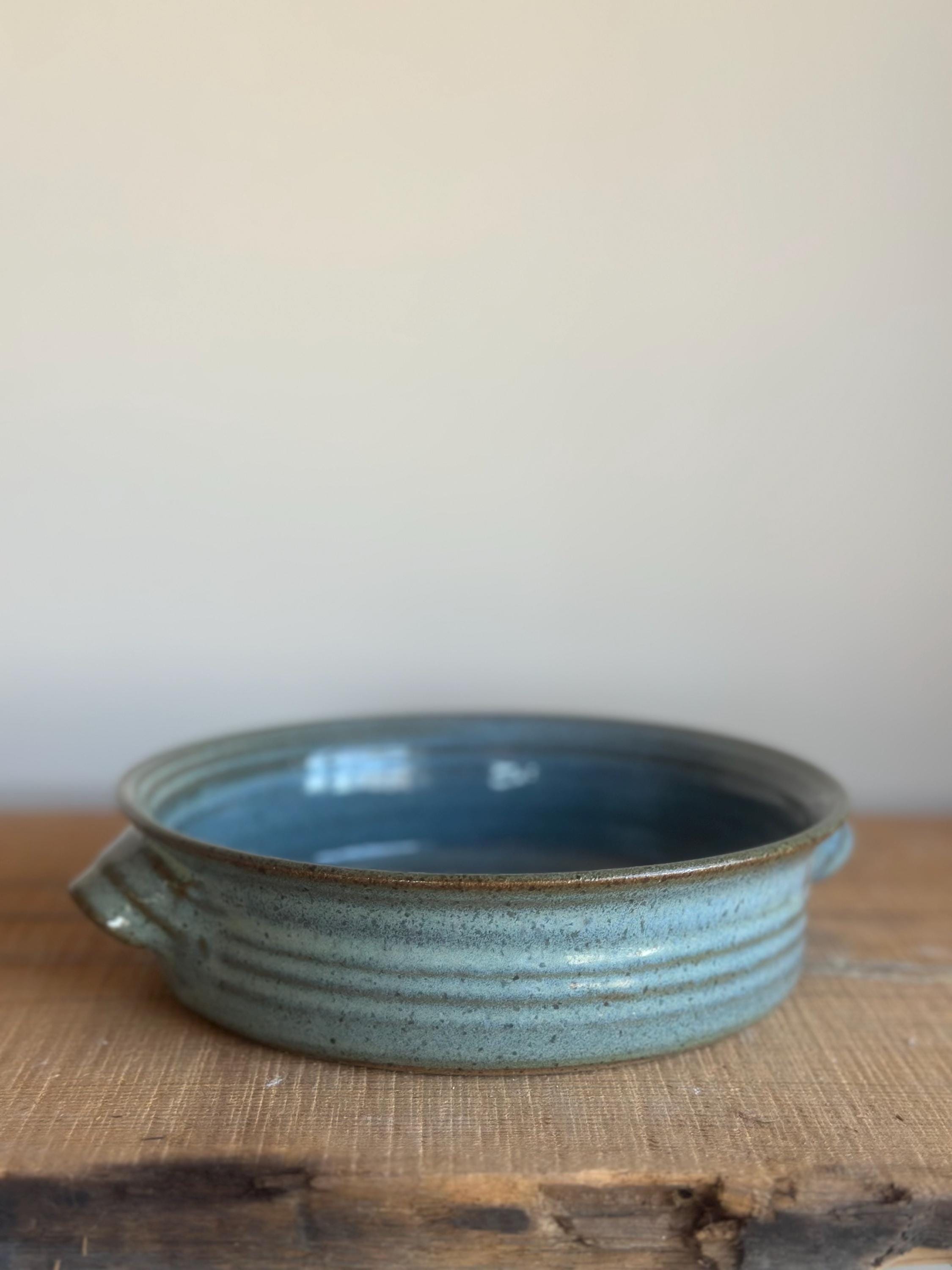 Satin White or Ocean Blue Ceramic Brie Baker pottery baking dish with handles - Image 4