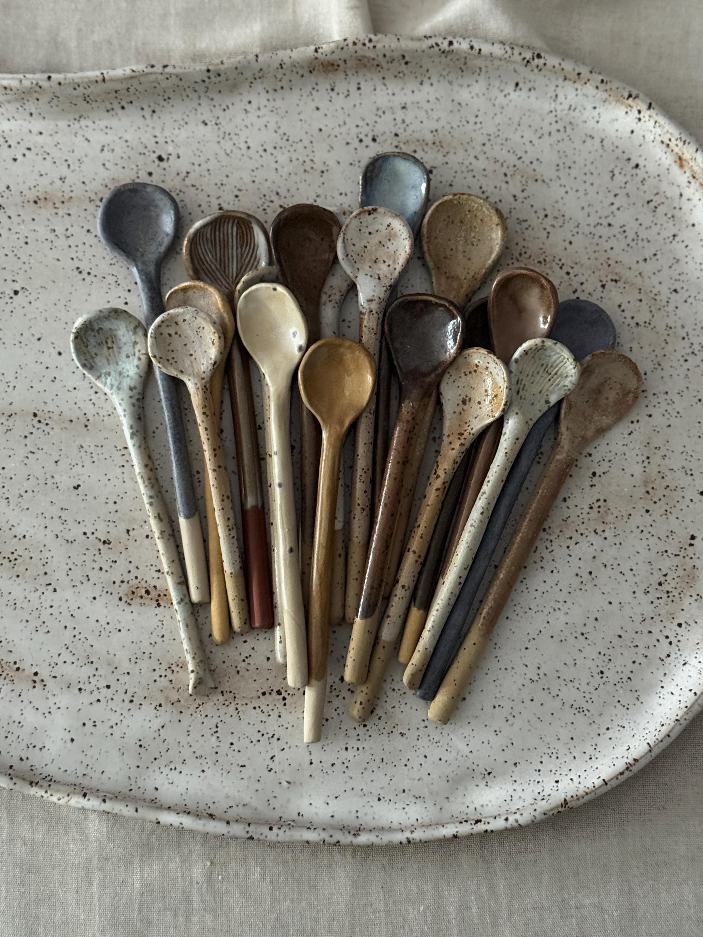 ceramic tea spoons, pottery rustic spoons , cozy kitchen gift for her