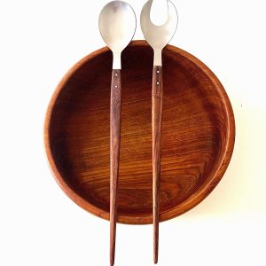 Rosewood Bowl Set: Mid-Century Modern Serving Spoon & Fork. Farmhouse Kitchen