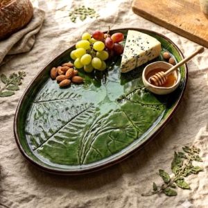 Green Botanical Ceramic Serving Platter