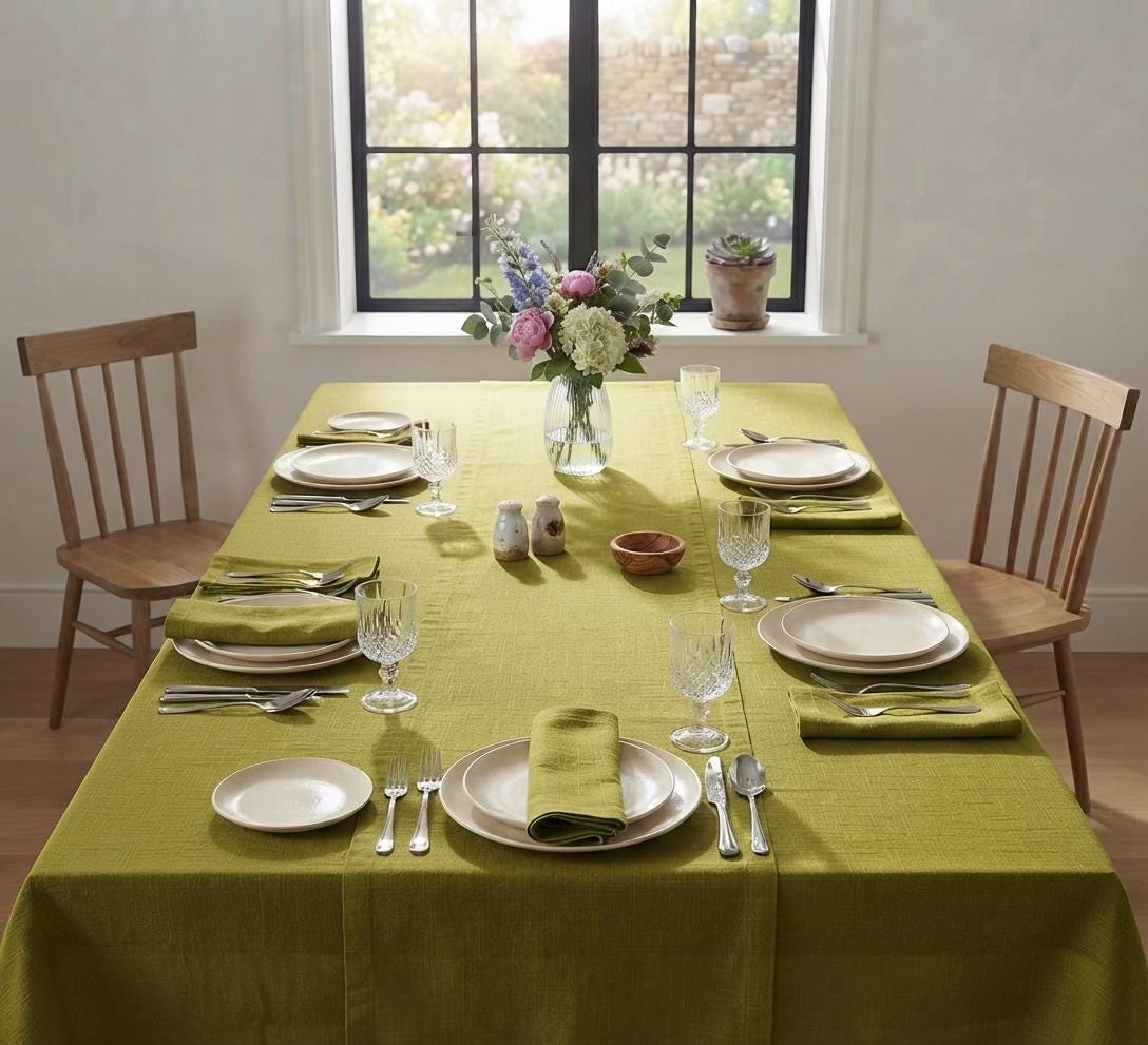 Refined Green Linen Tablecloth - Image 2
