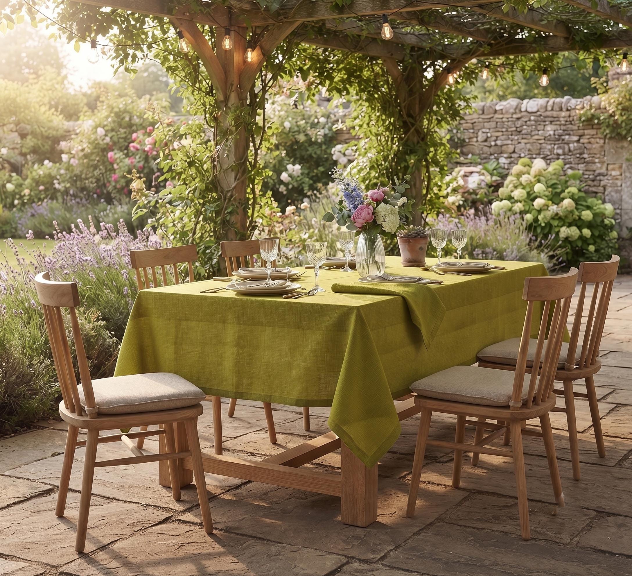 Refined Green Linen Tablecloth - Image 3