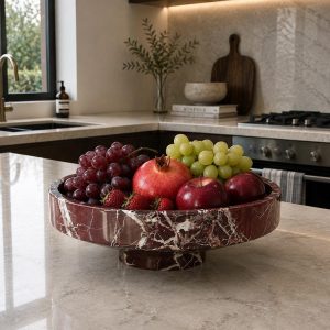 Rosso Levanto Marble Serving Bowl – Natural Stone Coffee Table Decorative Centerpiece