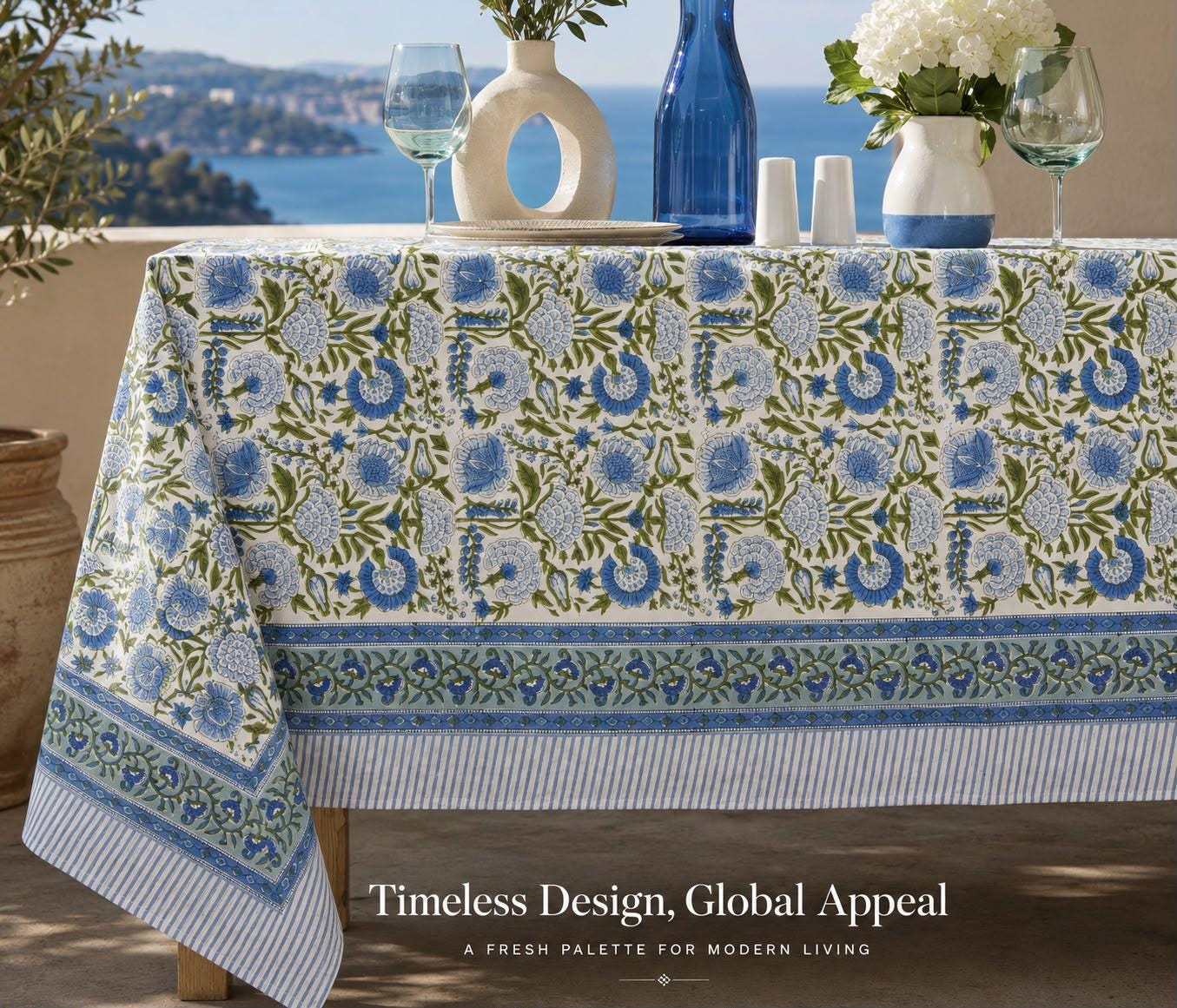 Gray Floral Hand Block Print Cotton Tablecloth Indian Table Cover. - Image 14
