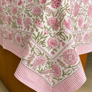 Pink Floral Linen Tablecloth