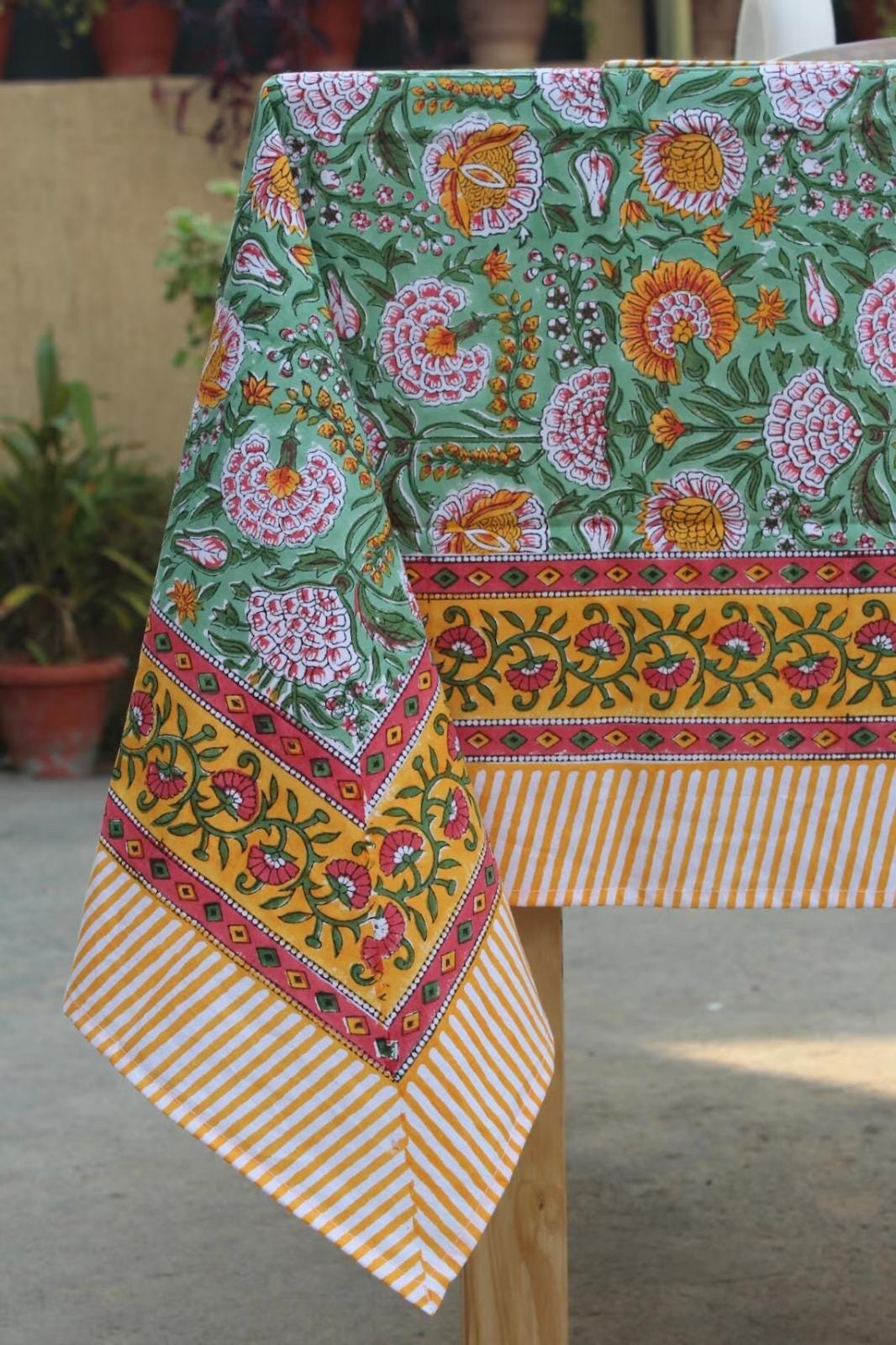 Gray Floral Hand Block Print Cotton Tablecloth Indian Table Cover. - Image 17