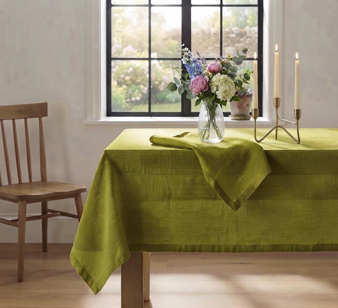 Refined Green Linen Tablecloth