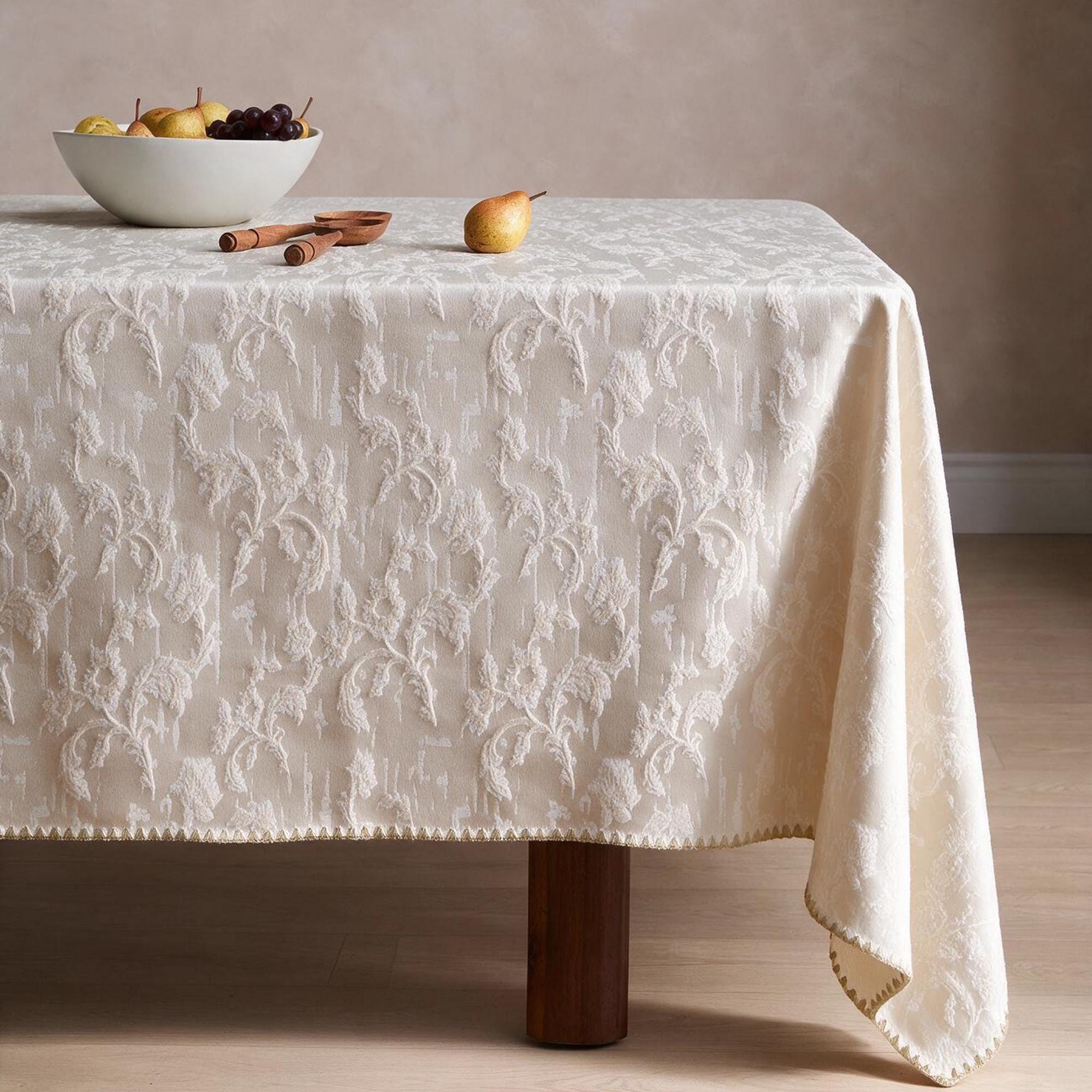 Floral Jacquard Tablecloth, Woven Vine Table Cloth, Elegant Dining Table Cover, Size