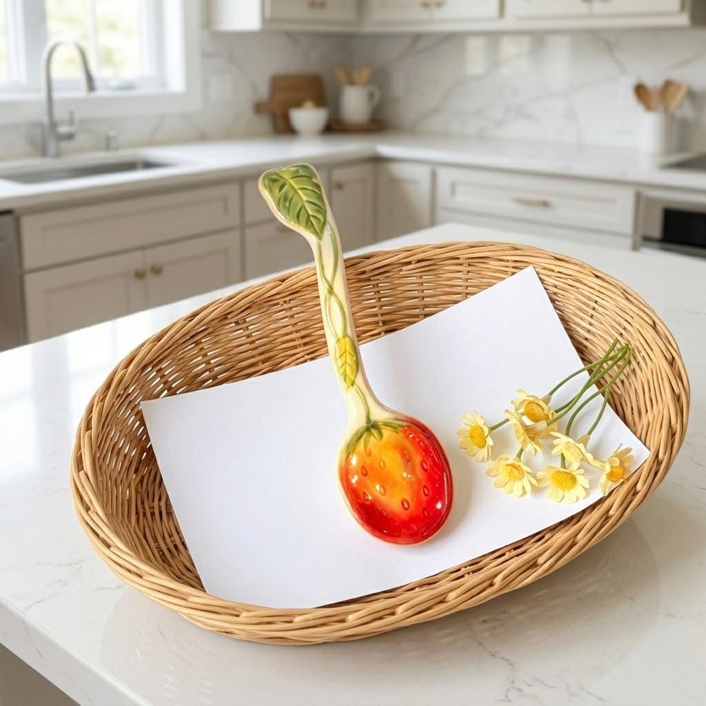 Ceramic Spoon Strawberry Apple Fruit Pattern Cute Dessert Rice Spoon - Image 5