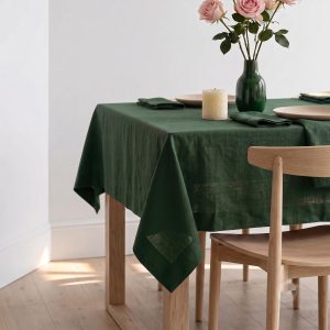 Forest Green Linen Tablecloth Stonewashed European Flax Farmhouse Table Cover Sizes