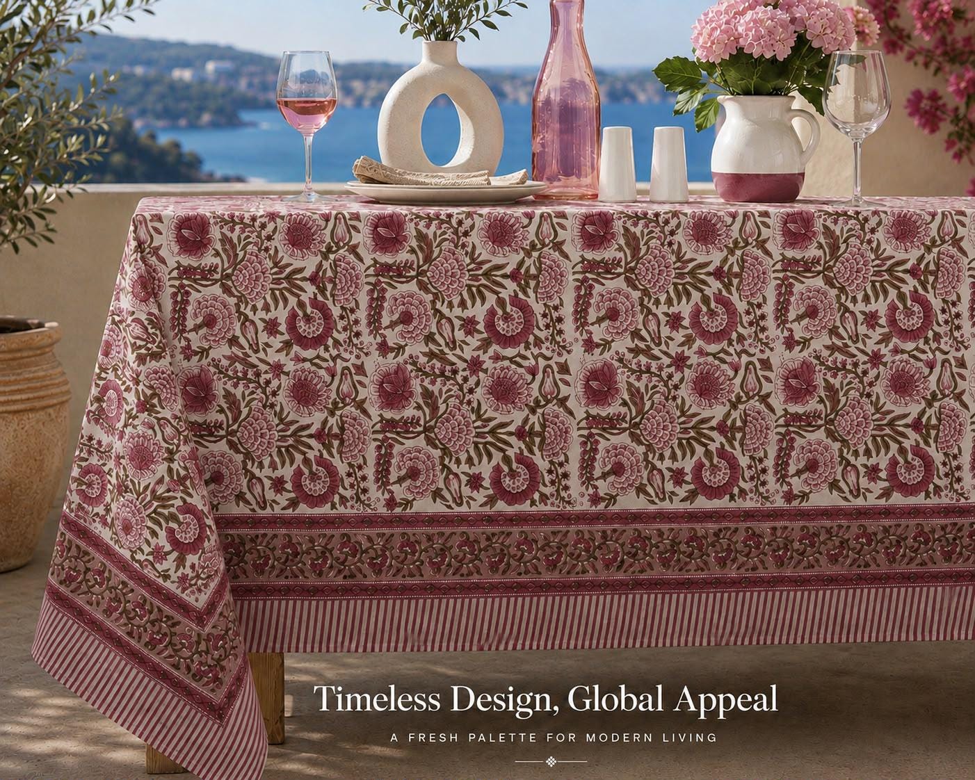 Gray Floral Hand Block Print Cotton Tablecloth Indian Table Cover. - Image 11