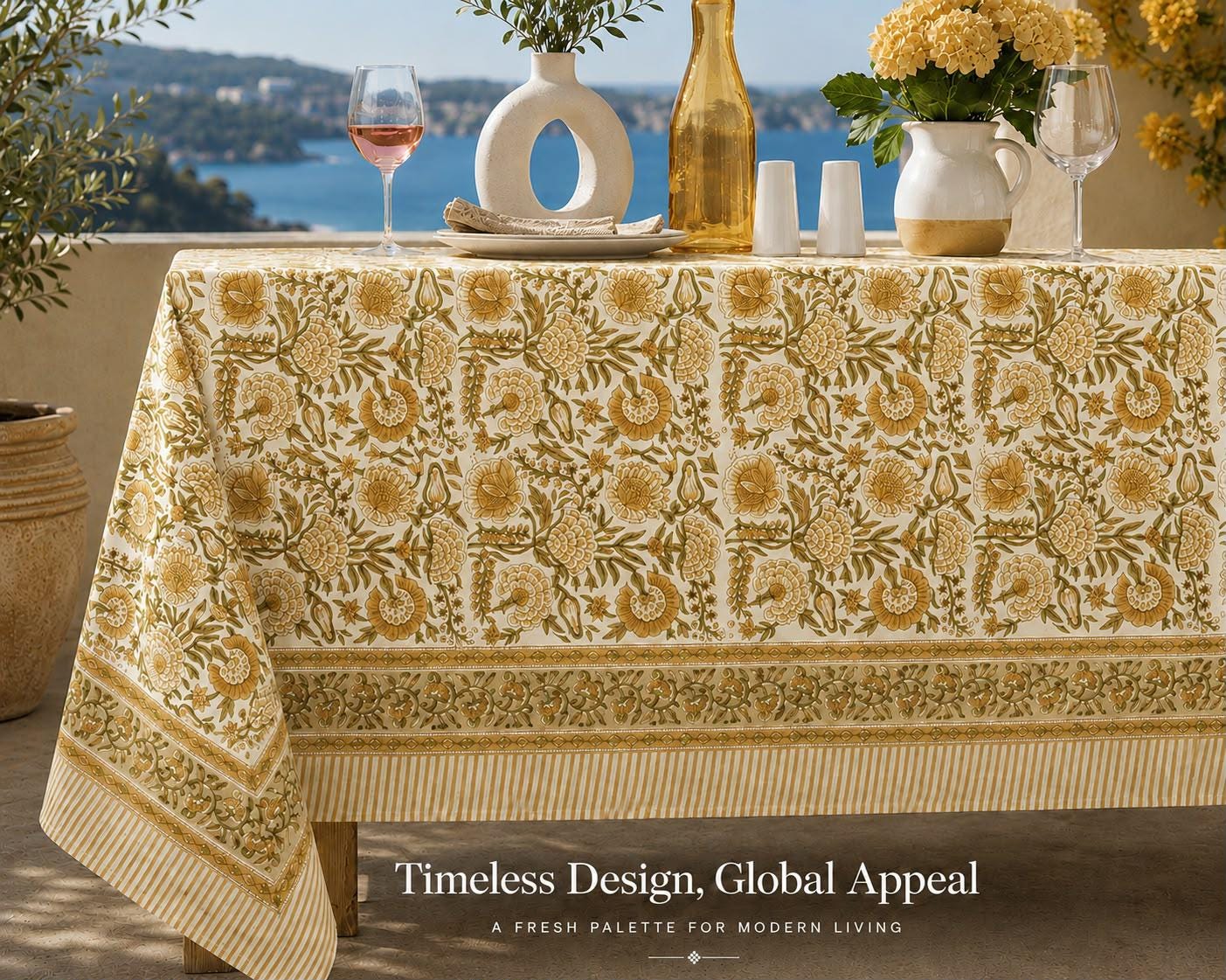 Gray Floral Hand Block Print Cotton Tablecloth Indian Table Cover. - Image 10