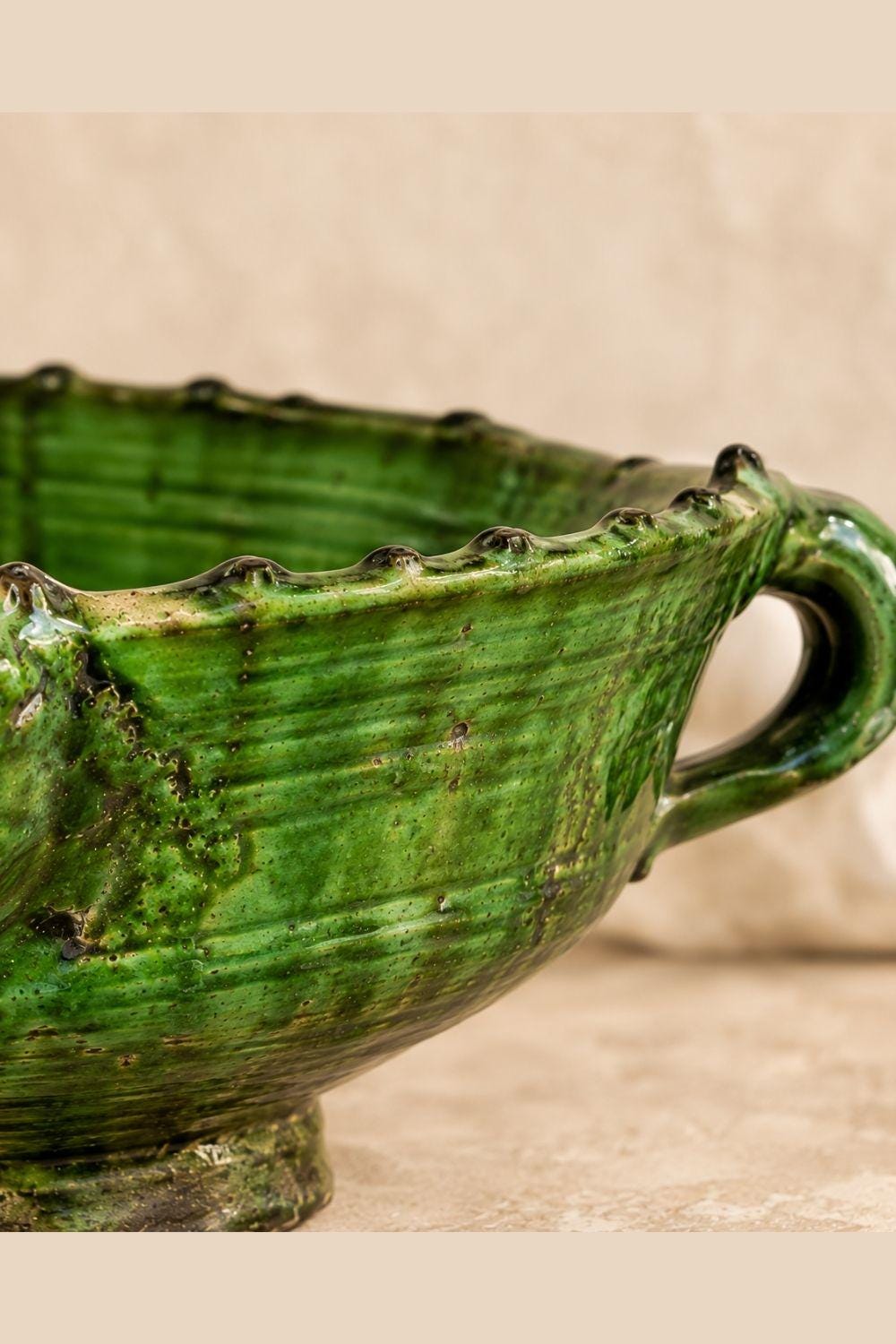 Tamegroute Green Ceramic Serving Bowl with Handles, 12 Inch - Image 4