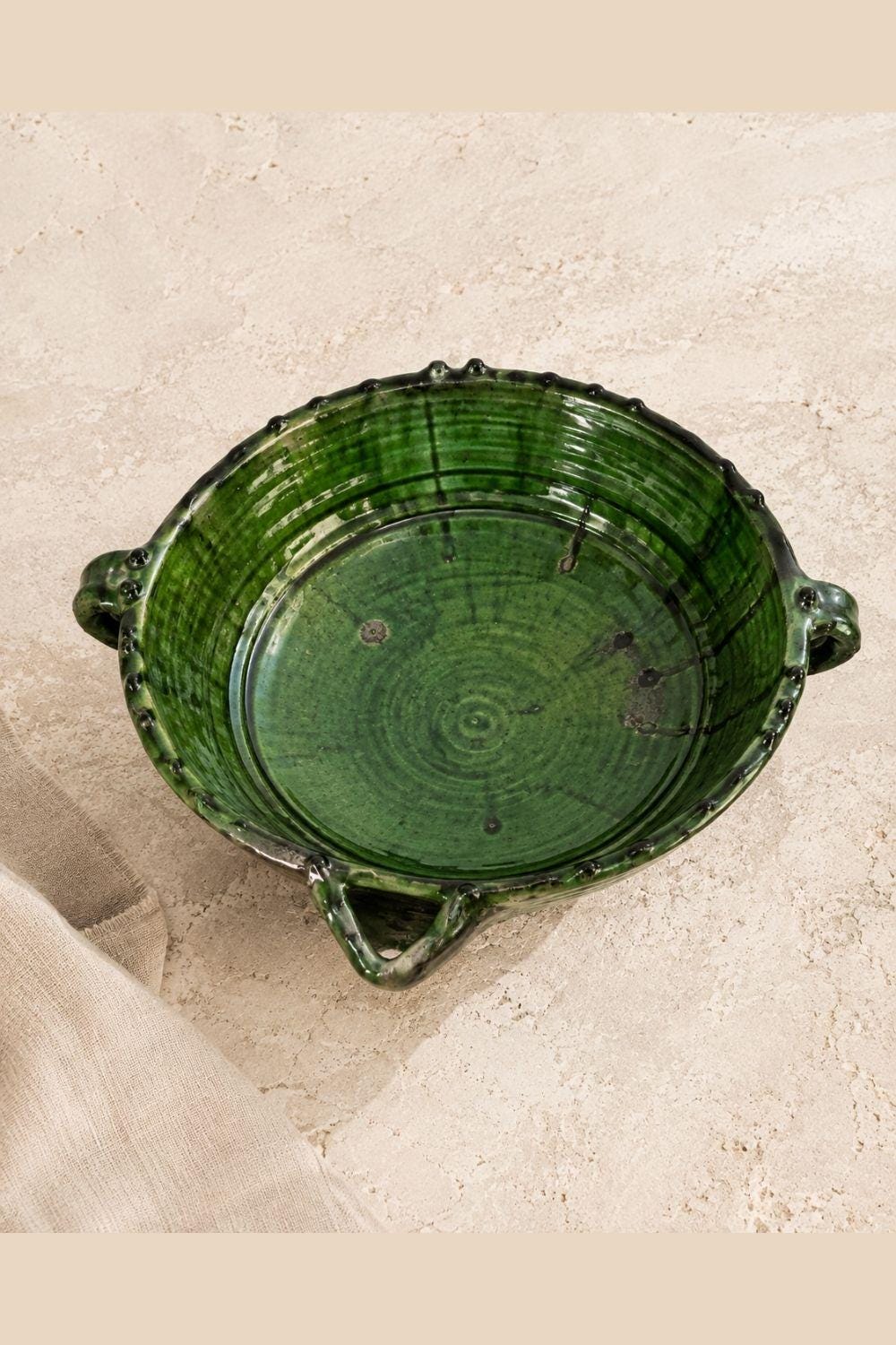 Tamegroute Green Ceramic Serving Bowl with Handles, 12 Inch - Image 7