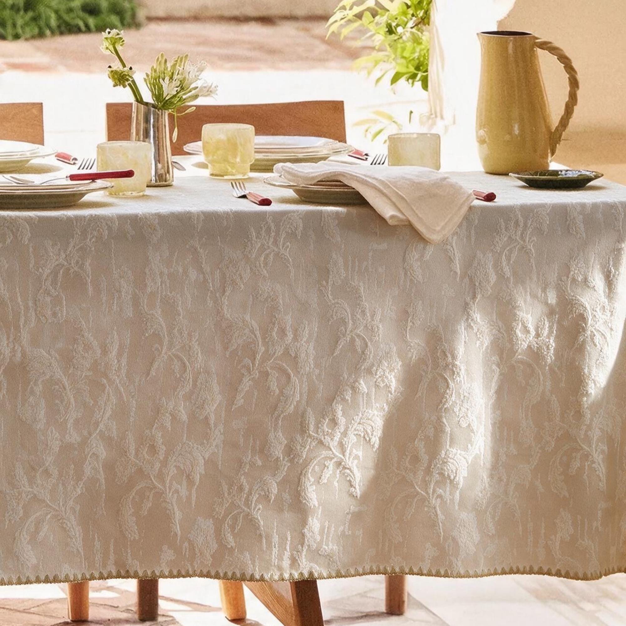 Floral Jacquard Tablecloth, Woven Vine Table Cloth, Elegant Dining Table Cover, Size - Image 9