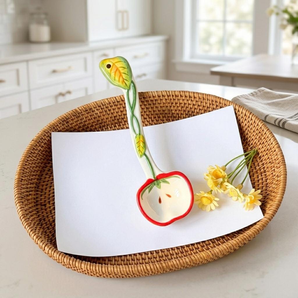 Ceramic Spoon Strawberry Apple Fruit Pattern Cute Dessert Rice Spoon - Image 2