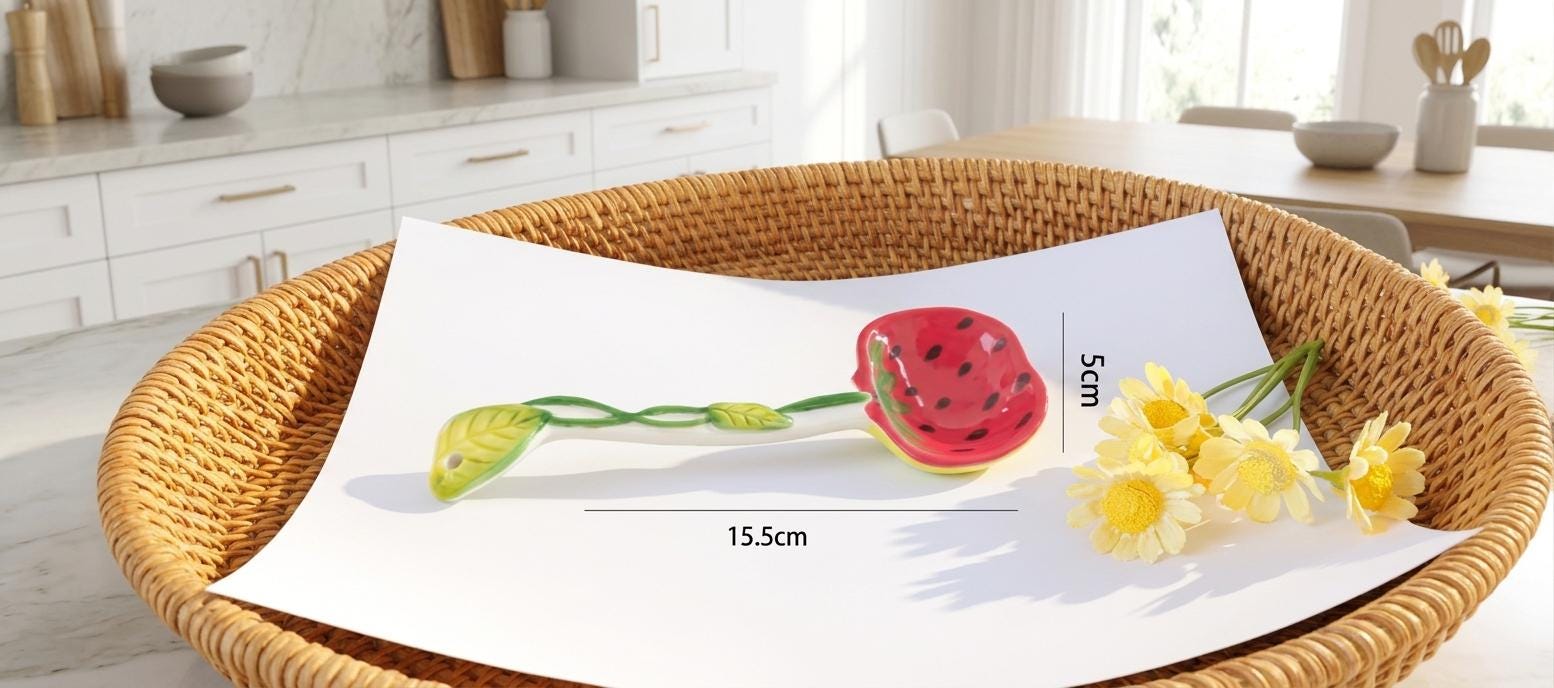 Ceramic Spoon Strawberry Apple Fruit Pattern Cute Dessert Rice Spoon - Image 6