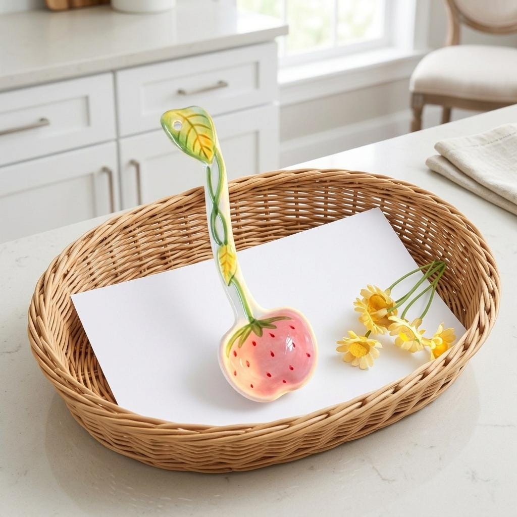Ceramic Spoon Strawberry Apple Fruit Pattern Cute Dessert Rice Spoon - Image 3