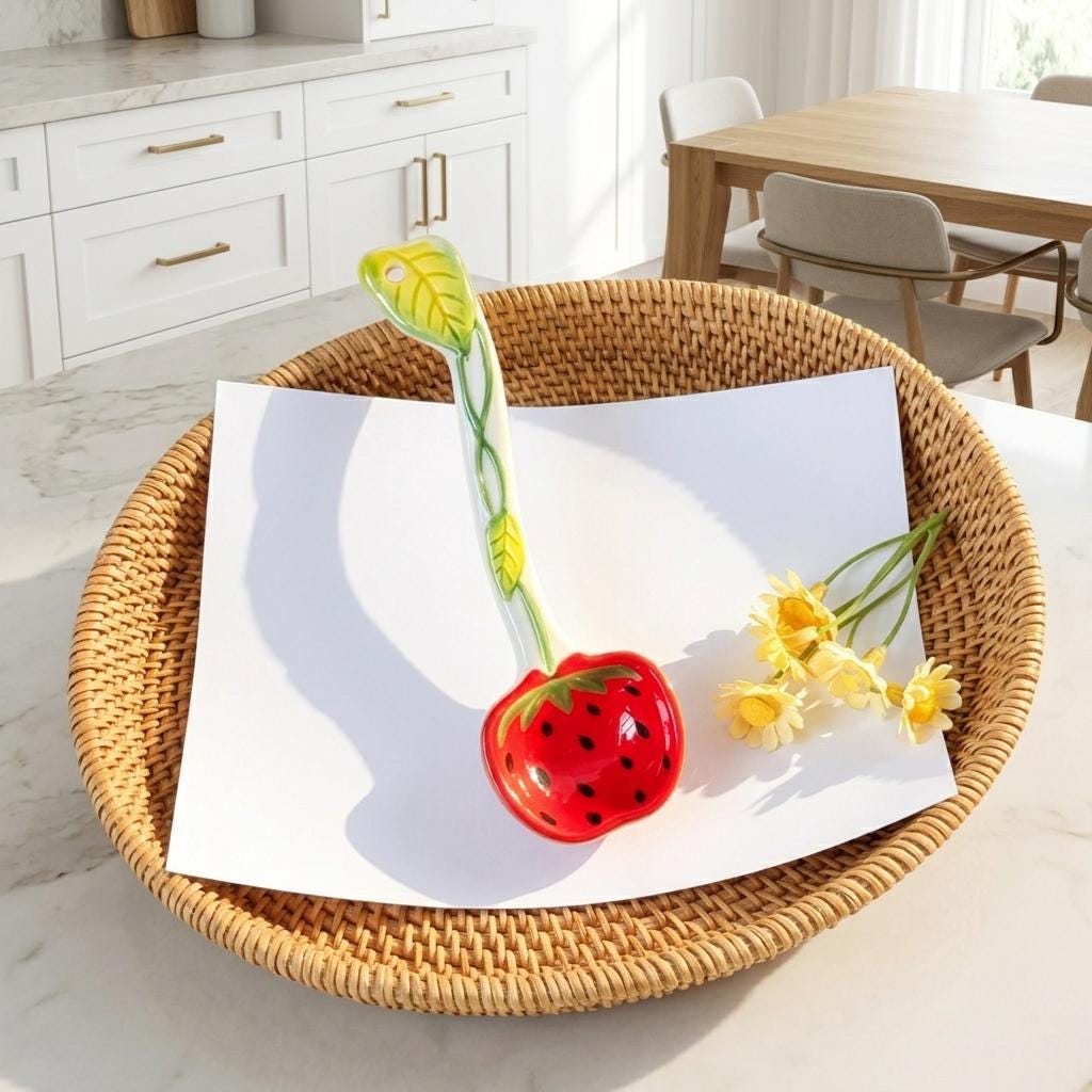 Ceramic Spoon Strawberry Apple Fruit Pattern Cute Dessert Rice Spoon - Image 4