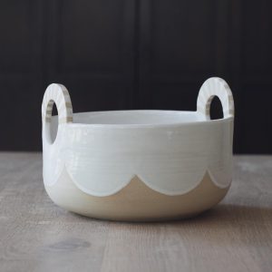Ceramic Serving Bowl: Basket-Style Bowl in White Scallop and Natural Stoneware Design
