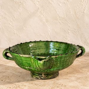 Tamegroute Green Ceramic Serving Bowl with Handles, 12 Inch