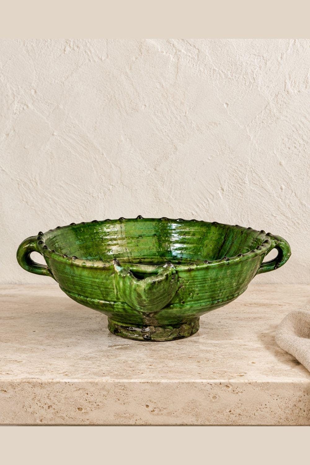 Tamegroute Green Ceramic Serving Bowl with Handles, 12 Inch - Image 2