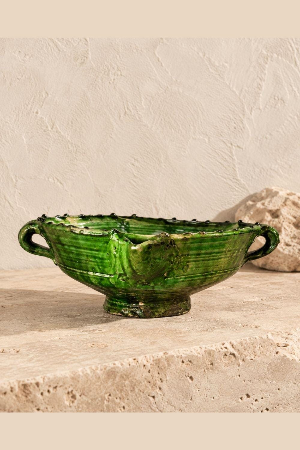 Tamegroute Green Ceramic Serving Bowl with Handles, 12 Inch - Image 8