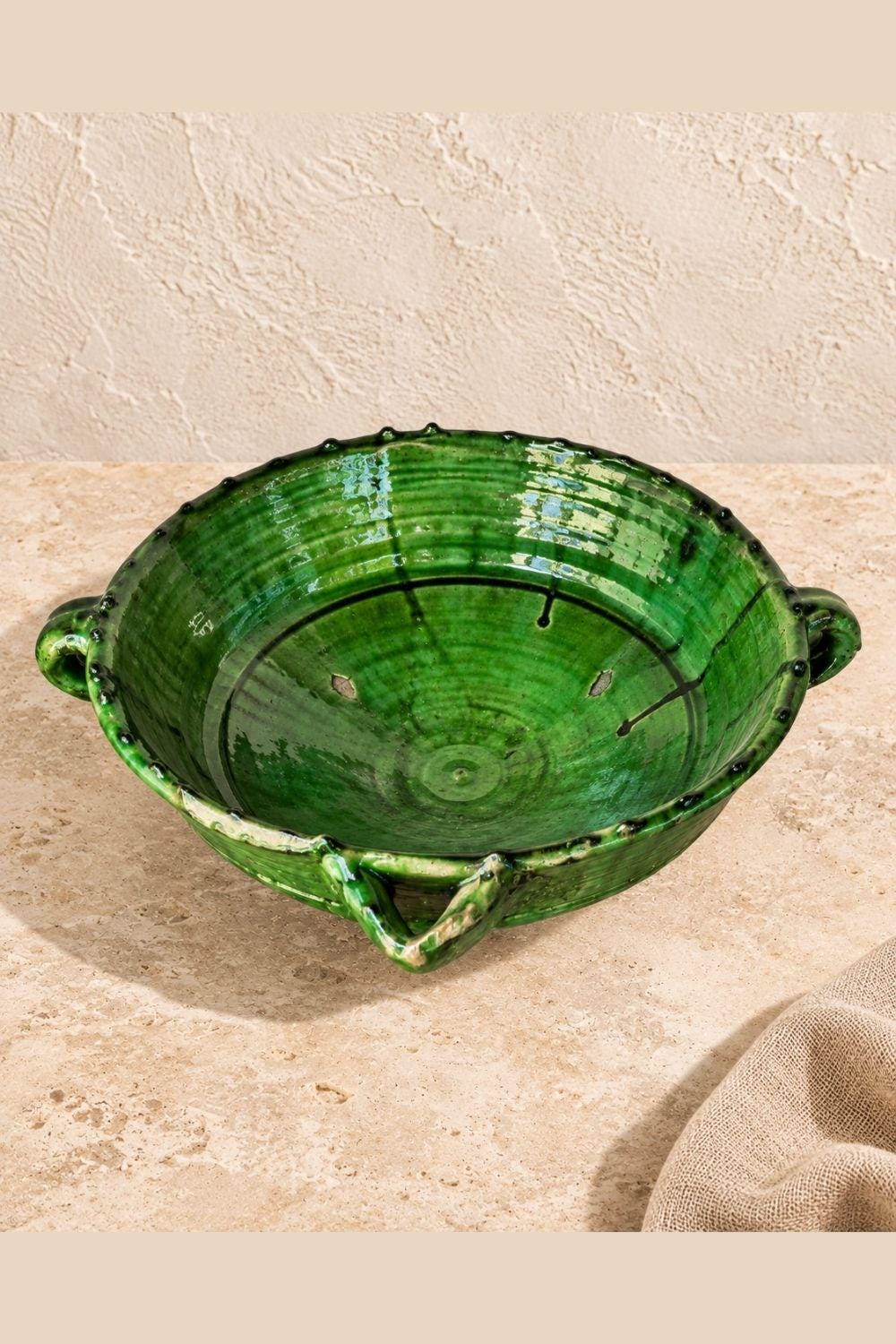Tamegroute Green Ceramic Serving Bowl with Handles, 12 Inch - Image 6